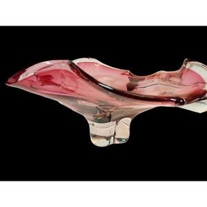 Josef Hospodka ? Chribska Bohemian Czech  Sommerso Art Glass Bowl Cranberry Pink